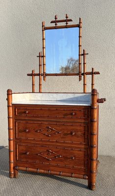 19th Century French Faux Bamboo Chest of Drawers & Mirror, 1890s-WZZ-1782034