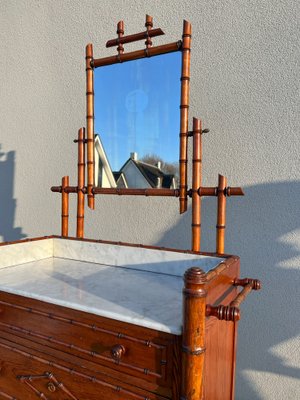 19th Century French Faux Bamboo Chest of Drawers & Mirror, 1890s-WZZ-1782034