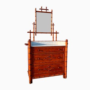 19th Century French Faux Bamboo Chest of Drawers & Mirror, 1890s-WZZ-1782034