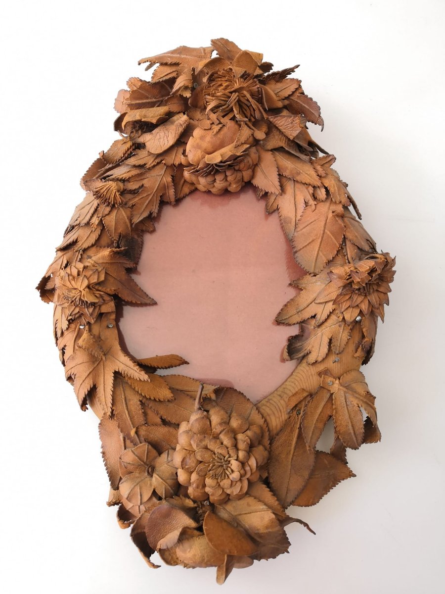 19th Century French Floral Leather Mirror