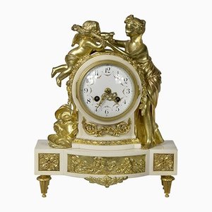 19th Century French Gilded Bronze & Marble Mantel Clock-ZVH-1135103