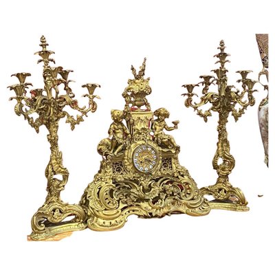 19th Century French Gilt Bronze Candelabras and Clock Garniture-YMM-1134725