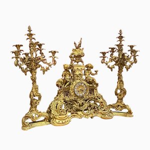 19th Century French Gilt Bronze Candelabras and Clock Garniture-YMM-1134725