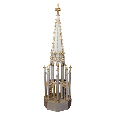 19th Century French Gothic Revival Hand Carved, Lacquered, Parcel Giltwood Spire-AXE-1433404