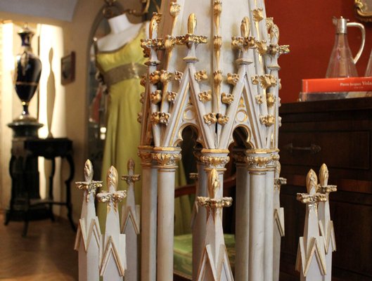 19th Century French Gothic Revival Hand Carved, Lacquered, Parcel Giltwood Spire-AXE-1433404