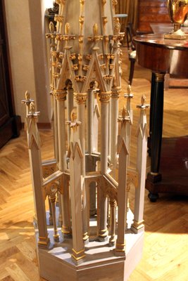 19th Century French Gothic Revival Hand Carved, Lacquered, Parcel Giltwood Spire-AXE-1433404