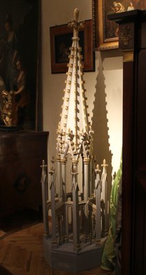 19th Century French Gothic Revival Hand Carved, Lacquered, Parcel Giltwood Spire-AXE-1433404