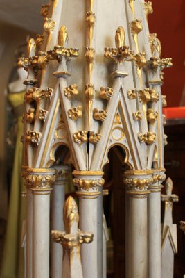 19th Century French Gothic Revival Hand Carved, Lacquered, Parcel Giltwood Spire-AXE-1433404