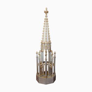 19th Century French Gothic Revival Hand Carved, Lacquered, Parcel Giltwood Spire-AXE-1433404