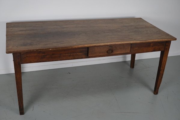 19th Century French Greyed Oak Rustic Farmhouse Dining Table-XO-1818843