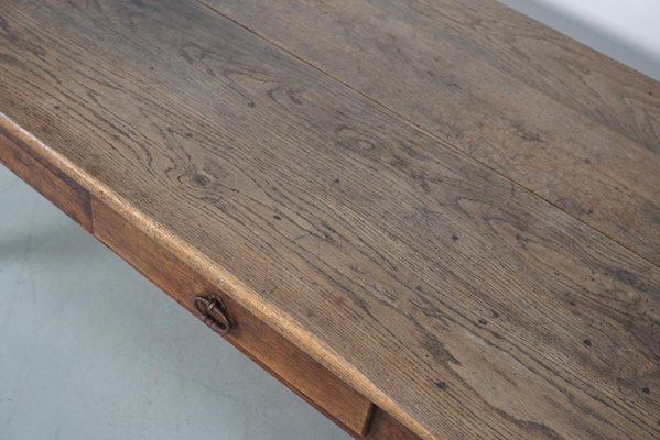 19th Century French Greyed Oak Rustic Farmhouse Dining Table-XO-1818843