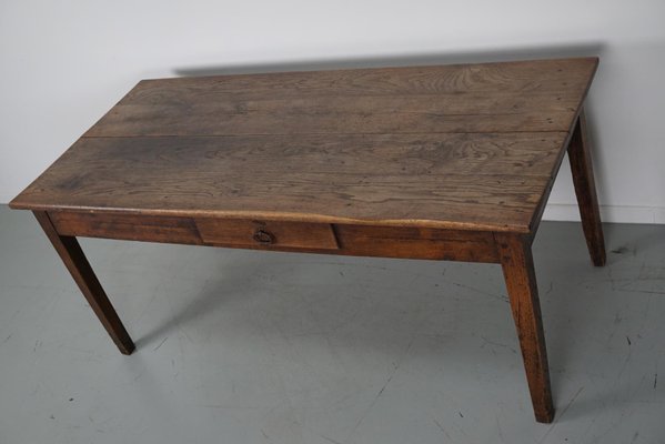 19th Century French Greyed Oak Rustic Farmhouse Dining Table-XO-1818843