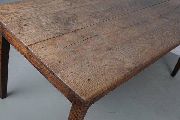 19th Century French Greyed Oak Rustic Farmhouse Dining Table-XO-1818843