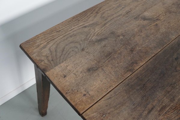 19th Century French Greyed Oak Rustic Farmhouse Dining Table-XO-1818843