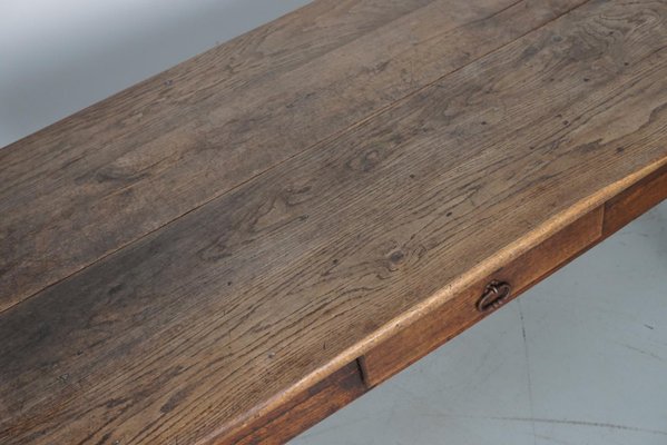 19th Century French Greyed Oak Rustic Farmhouse Dining Table-XO-1818843