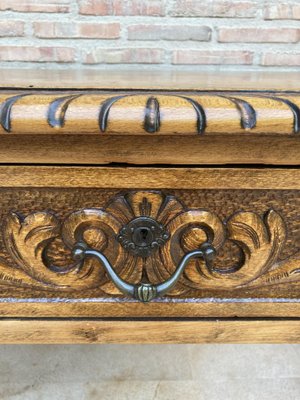 19th Century French Hand-Carved Oak Desk with Solomonic Legs and Armchair, Set of 2-NOU-1015675