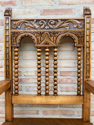 19th Century French Hand-Carved Oak Desk with Solomonic Legs and Armchair, Set of 2-NOU-1015675