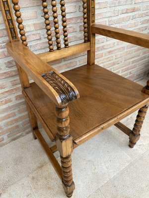 19th Century French Hand-Carved Oak Desk with Solomonic Legs and Armchair, Set of 2-NOU-1015675