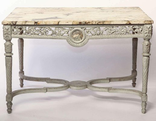 19th-Century French Ivory Painted Center Table with Marble Top-MBH-1031580