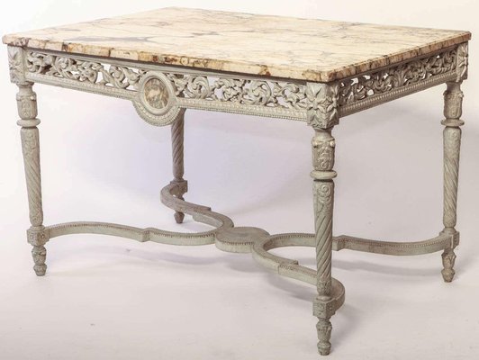 19th-Century French Ivory Painted Center Table with Marble Top-MBH-1031580