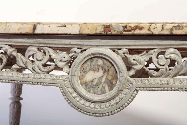 19th-Century French Ivory Painted Center Table with Marble Top-MBH-1031580