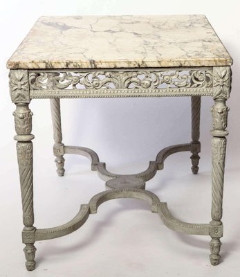 19th-Century French Ivory Painted Center Table with Marble Top-MBH-1031580