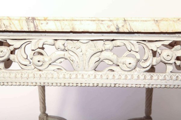 19th-Century French Ivory Painted Center Table with Marble Top-MBH-1031580