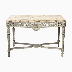 19th-Century French Ivory Painted Center Table with Marble Top-MBH-1031580