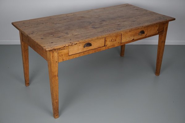 19th Century French Light Gold Oak Rustic Farmhouse Dining Table-XO-1818846