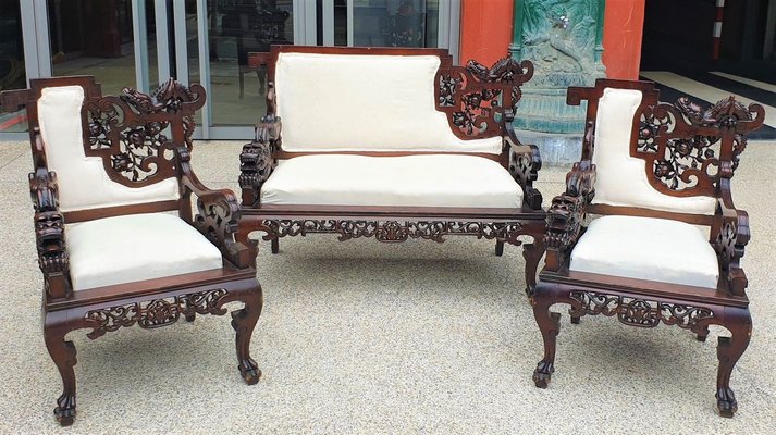 19th Century French Living Room Set by Perret & Vibert for La Maison des Bambous, Set of 3-SYQ-700663