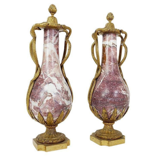 19th Century French Louis XVI Marble and Bronze Cassolettes, Set of 2