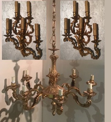 19th Century French Luigi Chandelier and Sconces Set, Set of 3-ERB-626953