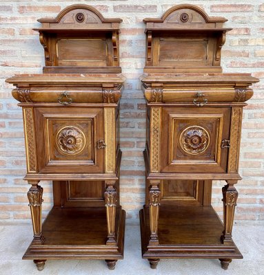 19th Century French Marble Top Bedside Tables, 1890s, Set of 2-NOU-1734376