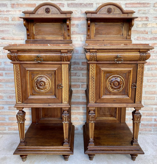 19th Century French Marble Top Bedside Tables, 1890s, Set of 2