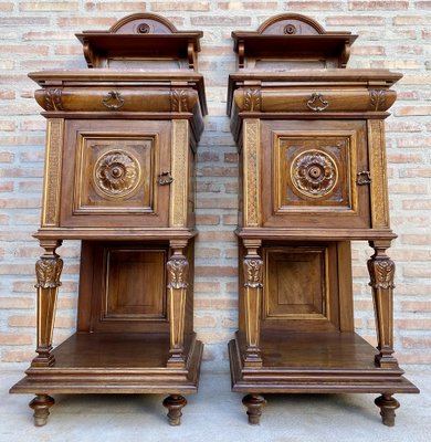 19th Century French Marble Top Bedside Tables, 1890s, Set of 2-NOU-1734376