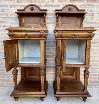 19th Century French Marble Top Bedside Tables, 1890s, Set of 2-NOU-1734376