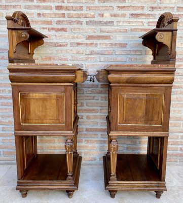 19th Century French Marble Top Bedside Tables, 1890s, Set of 2-NOU-1734376