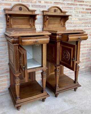 19th Century French Marble Top Bedside Tables, 1890s, Set of 2-NOU-1734376