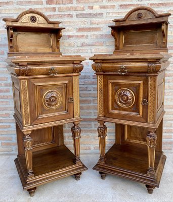 19th Century French Marble Top Bedside Tables, 1890s, Set of 2-NOU-1734376