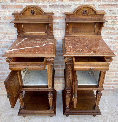 19th Century French Marble Top Bedside Tables, 1890s, Set of 2-NOU-1734376