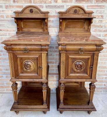 19th Century French Marble Top Bedside Tables, 1890s, Set of 2-NOU-1734376