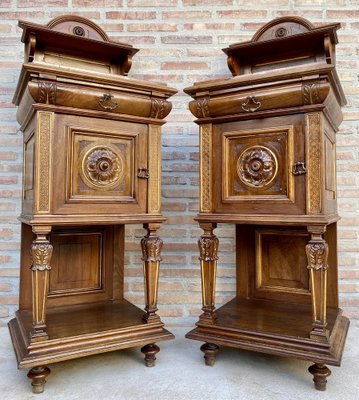 19th Century French Marble Top Bedside Tables, 1890s, Set of 2-NOU-1734376