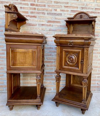 19th Century French Marble Top Bedside Tables, 1890s, Set of 2-NOU-1734376