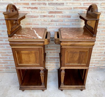 19th Century French Marble Top Bedside Tables, 1890s, Set of 2-NOU-1734376