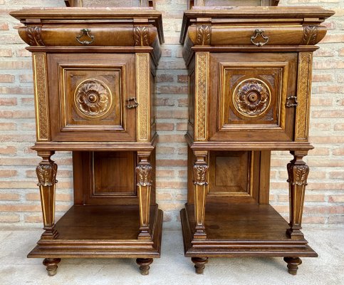 19th Century French Marble Top Bedside Tables, 1890s, Set of 2-NOU-1734376