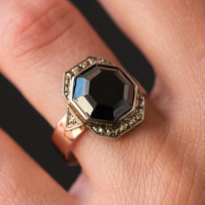 19th-Century French Napoleon 3 Rose Gold Hematite Ring-OLU-896137