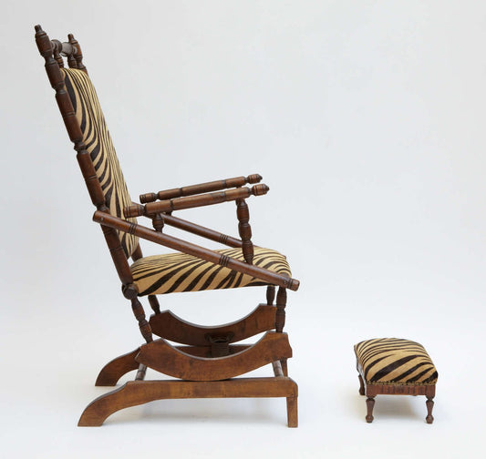 19th Century French Napoleon III Rocking Chair & Footstool