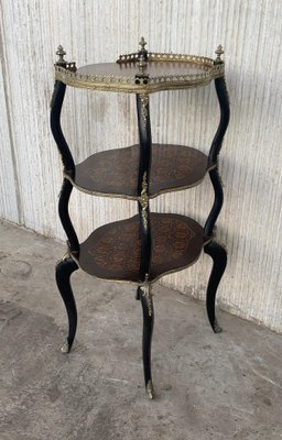 19th-Century French Napoleon III Three-Tier Marquetry Side Table, 1860-PSK-1002657