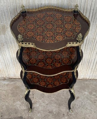 19th-Century French Napoleon III Three-Tier Marquetry Side Table, 1860-PSK-1002657