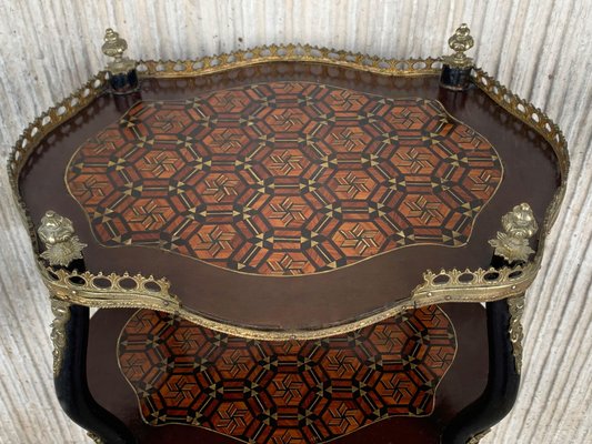 19th-Century French Napoleon III Three-Tier Marquetry Side Table, 1860-PSK-1002657